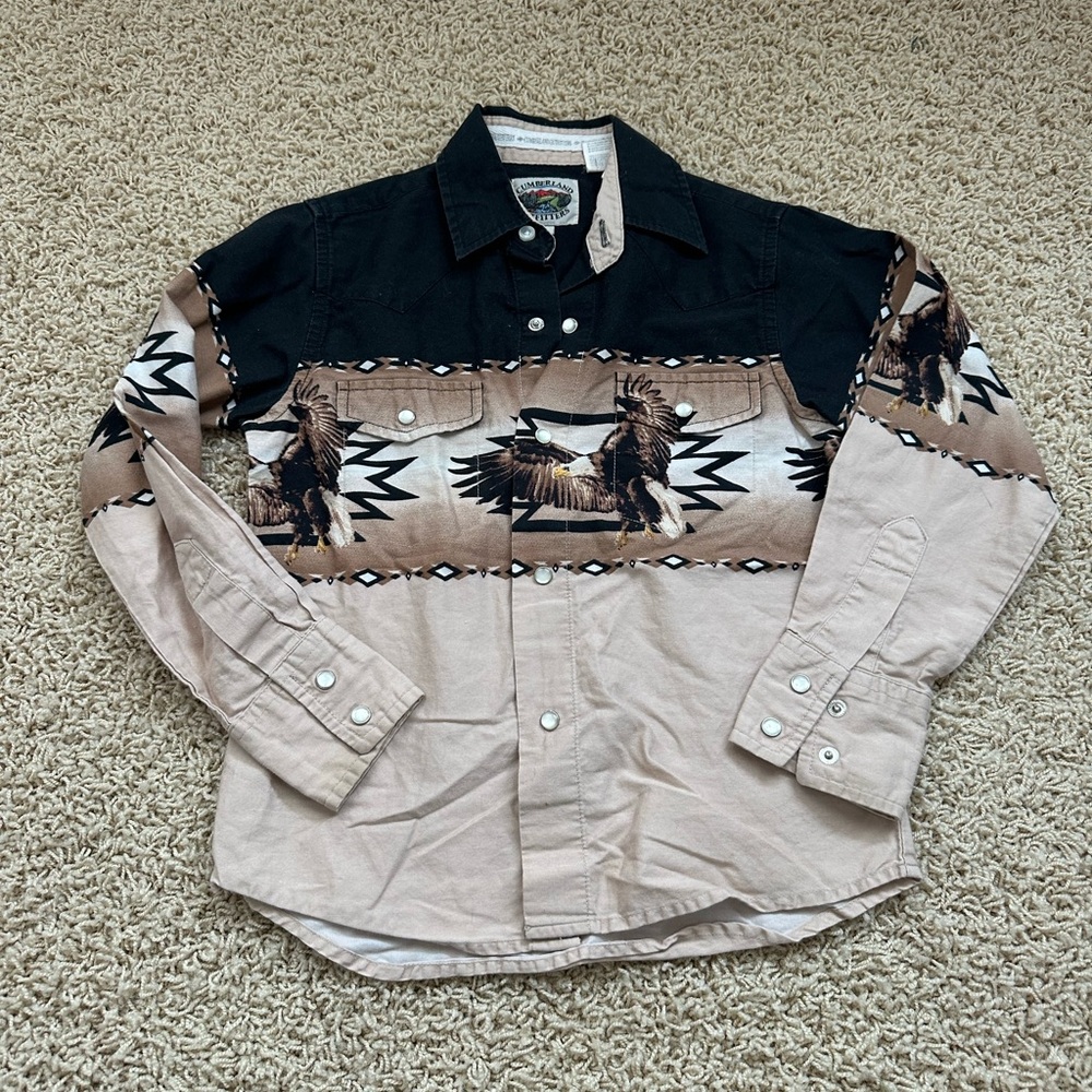 Boys Vtg Bald Eagle Western Shirt